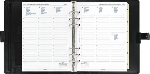 منظم Filofax Finsbury، مقاس A5، أسود - جلد محبب تقليدي، ست حلقات، مذكرات تقويم أسبوعية، متعدد اللغات، 2024 (C025368-24) in Saudi Arabia