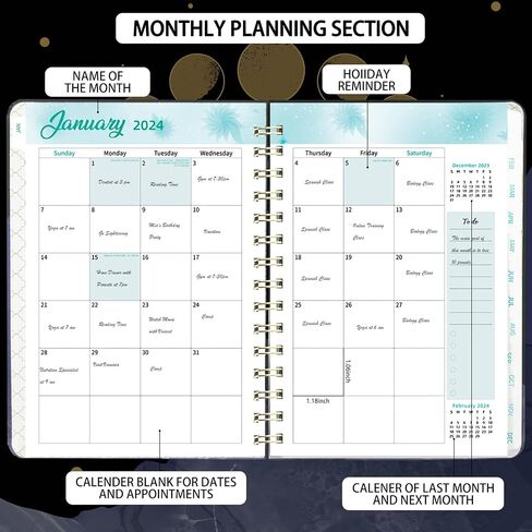 2024 Monthly Planner, Daily and Weekly Planner with Calendar, Appointment Book Student Planner 2024 in Saudi Arabia