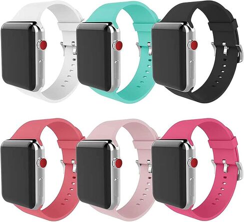 Compatible with Apple Watch Band 38mm 40mm 41mm 42mm 44mm 45mm 49mm Women Men Soft Silicone Sport Strap Replacement Wristbands with Classic Clasp for iWatch Series 8 7 6 5 4 3 2 1 SE 6Pack in Saudi Arabia