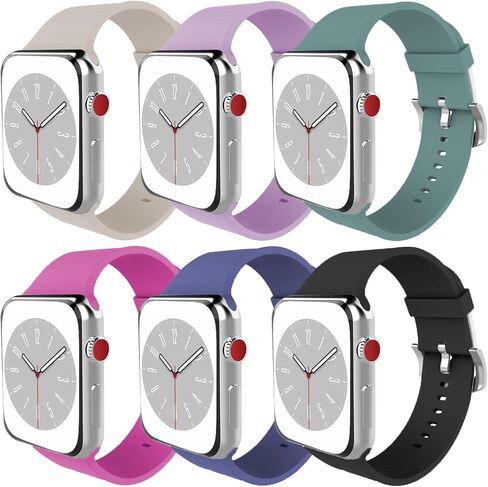 Compatible with Apple Watch Band 38mm 40mm 41mm 42mm 44mm 45mm 49mm Women Men Soft Silicone Sport Strap Replacement Wristbands with Classic Clasp for iWatch Series 8 7 6 5 4 3 2 1 SE 6Pack in Saudi Arabia