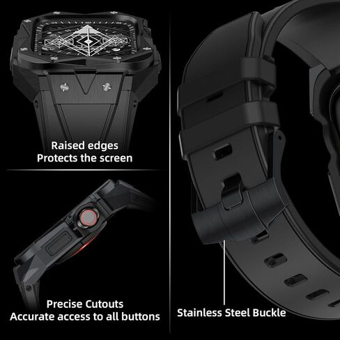 Metal Case Band Compatible with Apple Watch 45mm/44mm Series 9/8/7/6/SE/5/4, Stainless Steel Cases Men Rugged Bands Heavy Duty Military Protective Bumper Cover with Sport Strap for iWatch 45mm/44mm in Saudi Arabia