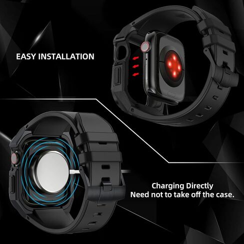 Metal Case Band Compatible with Apple Watch 45mm/44mm Series 9/8/7/6/SE/5/4, Stainless Steel Cases Men Rugged Bands Heavy Duty Military Protective Bumper Cover with Sport Strap for iWatch 45mm/44mm in Saudi Arabia