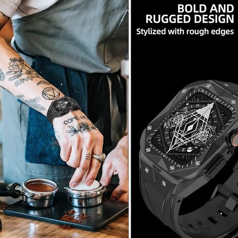 Metal Case Band Compatible with Apple Watch 45mm/44mm Series 9/8/7/6/SE/5/4, Stainless Steel Cases Men Rugged Bands Heavy Duty Military Protective Bumper Cover with Sport Strap for iWatch 45mm/44mm in Saudi Arabia