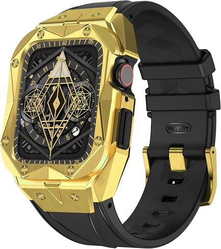 Metal Case Band Compatible with Apple Watch 45mm/44mm Series 9/8/7/6/SE/5/4, Stainless Steel Cases Men Rugged Bands Heavy Duty Military Protective Bumper Cover with Sport Strap for iWatch 45mm/44mm in Saudi Arabia