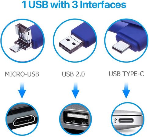 محرك أقراص فلاش ABLAZE سعة 128 جيجابايت من النوع C 3 في 1 OTG USB 2.0 + USB C + Micro USB Thumb Drive Photo Stick للهواتف الذكية/الكمبيوتر الشخصي/MacBook/الكمبيوتر اللوحي/أجهزة الكمبيوتر in Kuwait