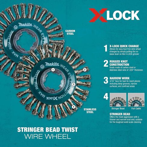 ماكيتا D-72659 X-Lock 4-1/2 بوصة عجلة سلكية من الفولاذ الكربوني سترينجر خرزة ملتوية in Saudi Arabia