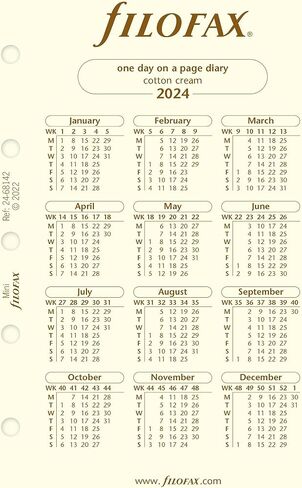 Filofax Calendar Diary Refill, Mini Size, Day on One Page with Appointments, Ruled, Cotton Cream Paper, Multilingual: Four Languages, 2024 (C68142-24) in Saudi Arabia