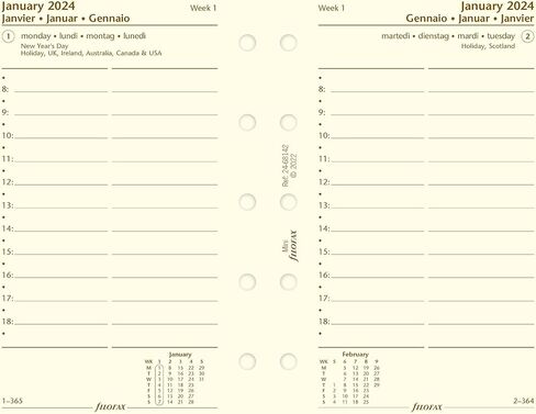 Filofax Calendar Diary Refill, Mini Size, Day on One Page with Appointments, Ruled, Cotton Cream Paper, Multilingual: Four Languages, 2024 (C68142-24) in Saudi Arabia