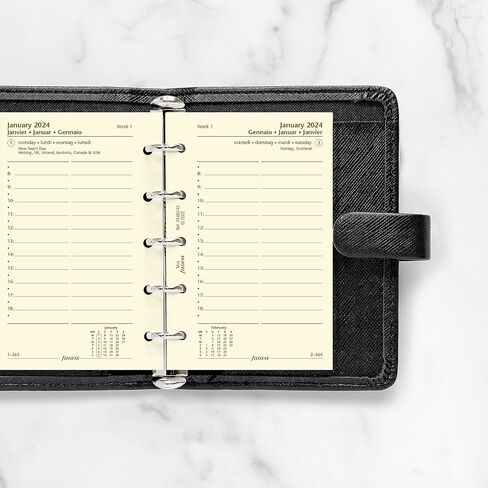Filofax Calendar Diary Refill, Mini Size, Day on One Page with Appointments, Ruled, Cotton Cream Paper, Multilingual: Four Languages, 2024 (C68142-24) in Saudi Arabia