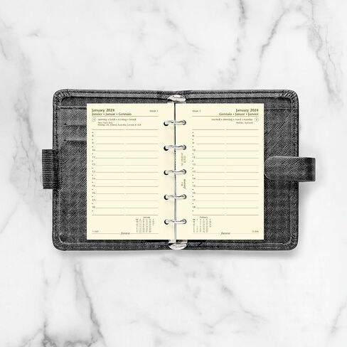 Filofax Calendar Diary Refill, Mini Size, Day on One Page with Appointments, Ruled, Cotton Cream Paper, Multilingual: Four Languages, 2024 (C68142-24) in Saudi Arabia