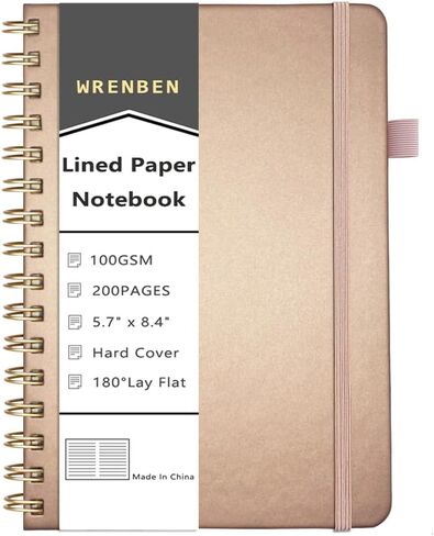 Leather Spiral Notebook A5 Lined Journal Hardcover Composition Notebooks 200 Pages 100GSM Thick Paper Diary Rose Gold Planner for women 5.7 x 8.4 Inches (Lined, Rosegold) in Saudi Arabia