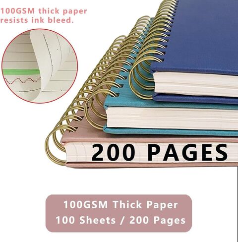 Leather Spiral Notebook A5 Lined Journal Hardcover Composition Notebooks 200 Pages 100GSM Thick Paper Diary Rose Gold Planner for women 5.7 x 8.4 Inches (Lined, Rosegold) in Saudi Arabia
