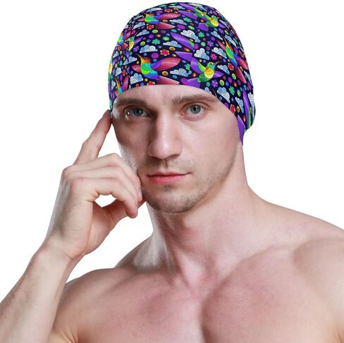 Swimming Cap Unisex Adult Swim Cap Polyester Creative Funny Pattern in Kuwait