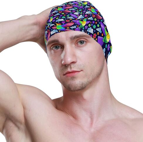 Swimming Cap Unisex Adult Swim Cap Polyester Creative Funny Pattern in Kuwait