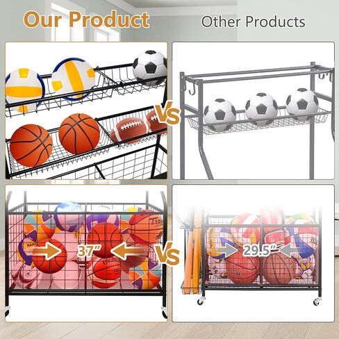 رف تخزين الكرات للمعدات الرياضية، منظم جراج، 45 بوصة ارتفاع، منظمات تخزين الألعاب، حامل كرة السلة مع سلال للاستخدام الداخلي والخارجي in Kuwait