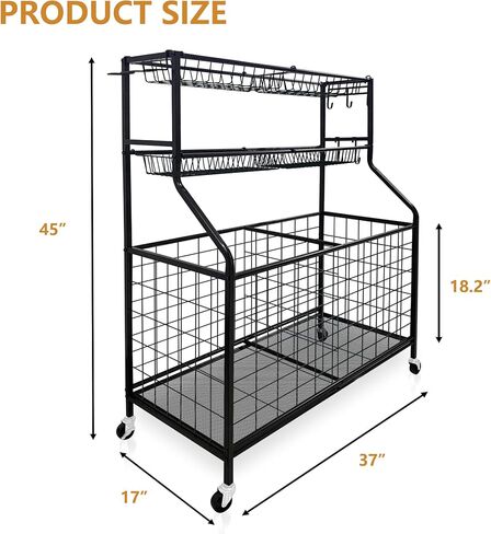 رف تخزين الكرات للمعدات الرياضية، منظم جراج، 45 بوصة ارتفاع، منظمات تخزين الألعاب، حامل كرة السلة مع سلال للاستخدام الداخلي والخارجي in Kuwait