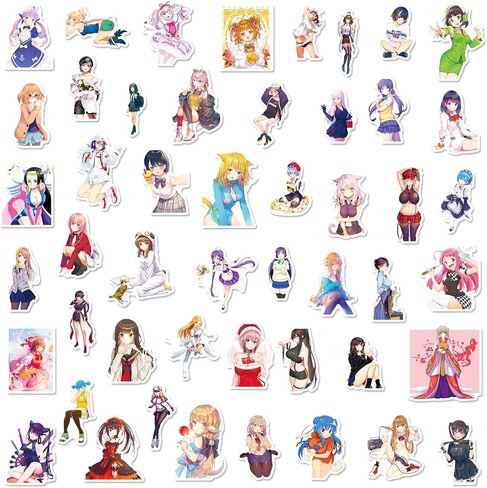 50 حزمة ملصقات أنيمي فتاة الكرتون الفينيل الشارات للبالغين زجاجة مياه كمبيوتر محمول لوح التزلج دراجة نارية سيارة دراجة الأمتعة عربة الديكور in Kuwait