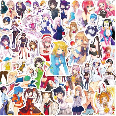 50 حزمة ملصقات أنيمي فتاة الكرتون الفينيل الشارات للبالغين زجاجة مياه كمبيوتر محمول لوح التزلج دراجة نارية سيارة دراجة الأمتعة عربة الديكور in Kuwait