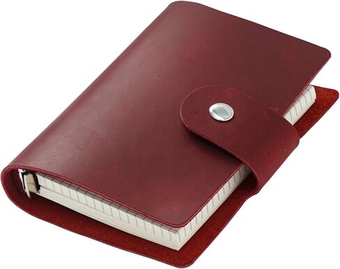 AxeWoodz A8 Genuine Leather Journal, Brown Handmade Leather Cover Pocket Size Binder Planner, Mini Vintage Leather Planner, 96 Sheets Inner Pages, Loose Leaf 5-Ring with Snap Button Closure in Kuwait