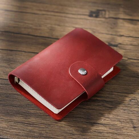AxeWoodz A8 Genuine Leather Journal, Brown Handmade Leather Cover Pocket Size Binder Planner, Mini Vintage Leather Planner, 96 Sheets Inner Pages, Loose Leaf 5-Ring with Snap Button Closure in Kuwait