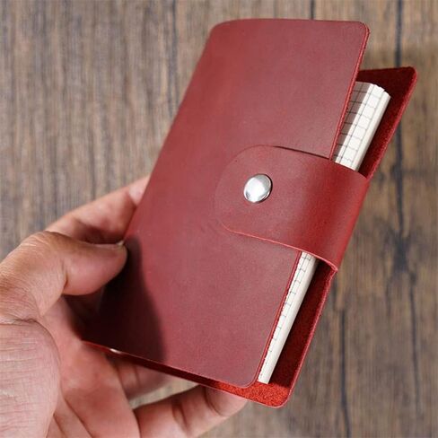 AxeWoodz A8 Genuine Leather Journal, Brown Handmade Leather Cover Pocket Size Binder Planner, Mini Vintage Leather Planner, 96 Sheets Inner Pages, Loose Leaf 5-Ring with Snap Button Closure in Kuwait