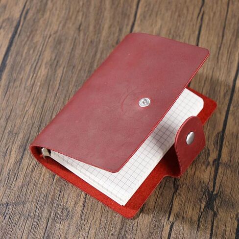 AxeWoodz A8 Genuine Leather Journal, Brown Handmade Leather Cover Pocket Size Binder Planner, Mini Vintage Leather Planner, 96 Sheets Inner Pages, Loose Leaf 5-Ring with Snap Button Closure in Kuwait