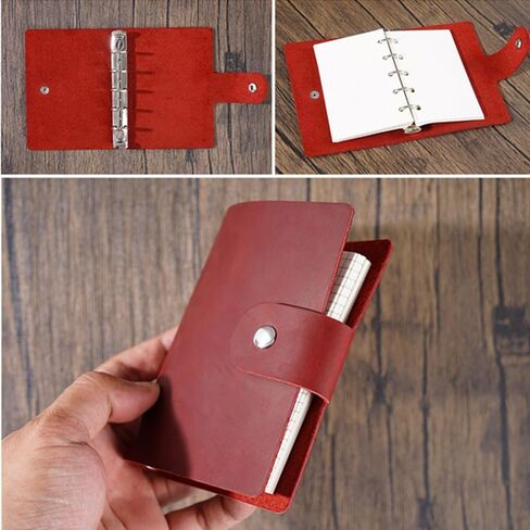 AxeWoodz A8 Genuine Leather Journal, Brown Handmade Leather Cover Pocket Size Binder Planner, Mini Vintage Leather Planner, 96 Sheets Inner Pages, Loose Leaf 5-Ring with Snap Button Closure in Kuwait