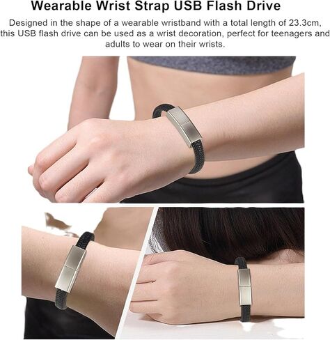 محرك فلاش USB من الجلد على شكل سوار معصم 128 جيجا بايت USB 2.0 محرك إبهام مضفر حبل سوار ذاكرة عصا تخزين بيانات معدنية محمولة قرص U USB للكمبيوتر المحمول SmartTV سيارة صوت مشغل موسيقى in Kuwait