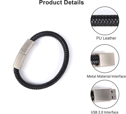 محرك فلاش USB من الجلد على شكل سوار معصم 128 جيجا بايت USB 2.0 محرك إبهام مضفر حبل سوار ذاكرة عصا تخزين بيانات معدنية محمولة قرص U USB للكمبيوتر المحمول SmartTV سيارة صوت مشغل موسيقى in Kuwait