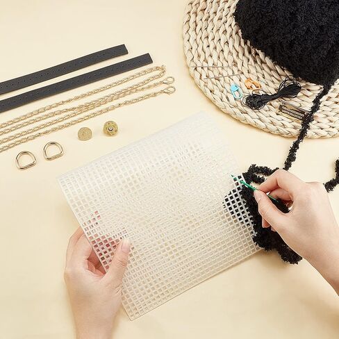 WADORN 18pcs DIY Knitting Crochet Bags Kit, Hand-Knit Woven Bag Making Tool Cross Stitch Mesh Plastic Canvas Sheets Set Handmade Bag Purse Needlepoint Kit Crossbody Bag Crafting Material, Black in Saudi Arabia