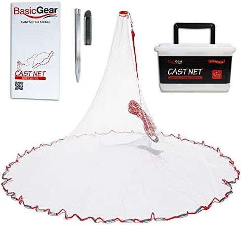 Cast Net, 3-14ft Radius, 1/4, 3/8 and 1/2 in Mesh | For Bait Fish, Double Lead Line, Stainless Steel Swivel, Neoprene Wrist Strap, Repair Kit Included in Kuwait