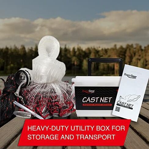 Cast Net, 3-14ft Radius, 1/4, 3/8 and 1/2 in Mesh | For Bait Fish, Double Lead Line, Stainless Steel Swivel, Neoprene Wrist Strap, Repair Kit Included in Kuwait