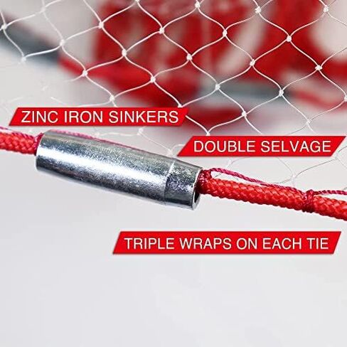 Cast Net, 3-14ft Radius, 1/4, 3/8 and 1/2 in Mesh | For Bait Fish, Double Lead Line, Stainless Steel Swivel, Neoprene Wrist Strap, Repair Kit Included in Kuwait