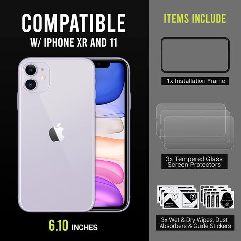 Glass Screen Protector for iPhone 11/ iPhone XR [3-Pack] [99.99% HD Clear][Easy Installation Frame][9H Hardness][Full Coverage] [Bubble Free][ Anti-Scratch][ Anti-Fingerprint] for Apple 6.1'' in Saudi Arabia