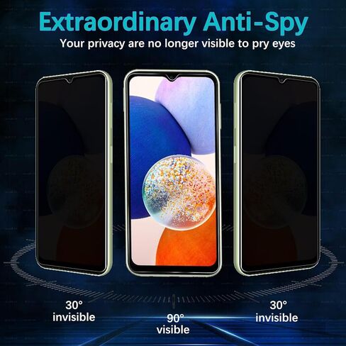 [عبوة من قطعتين] واقي شاشة للخصوصية لهاتف Samsung Galaxy A14، زجاج الخصوصية، حماية من الزجاج المقوى المضاد للتجسس، مضاد للخدش، صديق للحافظة، خالٍ من الفقاعات، حساسية عالية in Saudi Arabia