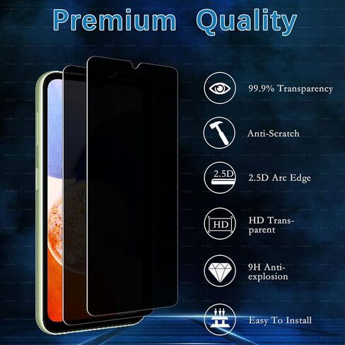 [عبوة من قطعتين] واقي شاشة للخصوصية لهاتف Samsung Galaxy A14، زجاج الخصوصية، حماية من الزجاج المقوى المضاد للتجسس، مضاد للخدش، صديق للحافظة، خالٍ من الفقاعات، حساسية عالية in Saudi Arabia