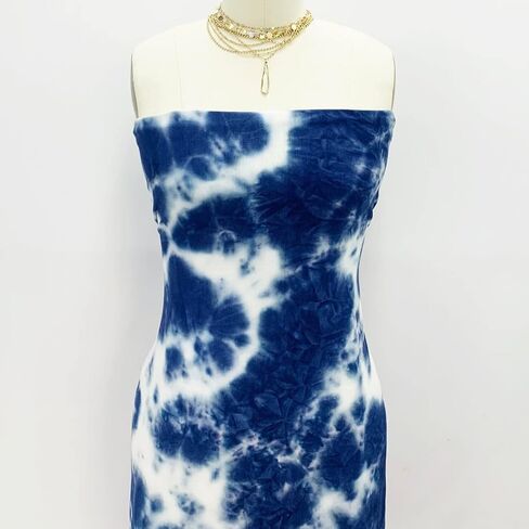 Texco Inc رايون جيرسي متماسكة 4 طرق قابلة للتمدد/صبغة ربطة عنق يدوية نمط متدرج/طباعة/أمومة، ملابس، قماش DIY، أزرق داكن 1 ياردة in Kuwait