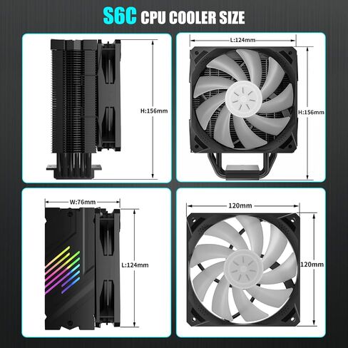 مبرد هواء وحدة المعالجة المركزية UpHere S6C LGA 1700 جاهز 6 أنابيب حرارية 120 مم PWM مبرد معالج مع 5 فولت ARGB SYNC Auto RGB لـ Intel LGA 1700/1200/115X AMD (لا يدعم AM4) in Kuwait