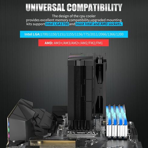 مبرد هواء وحدة المعالجة المركزية UpHere S6C LGA 1700 جاهز 6 أنابيب حرارية 120 مم PWM مبرد معالج مع 5 فولت ARGB SYNC Auto RGB لـ Intel LGA 1700/1200/115X AMD (لا يدعم AM4) in Kuwait