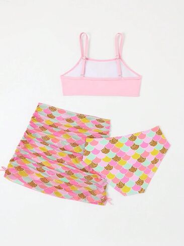 SweatyRocks Girl's 3 Piece Swimsuit Set Allover Print High Waist Bathing Suit with Cover Up Skirts in Saudi Arabia