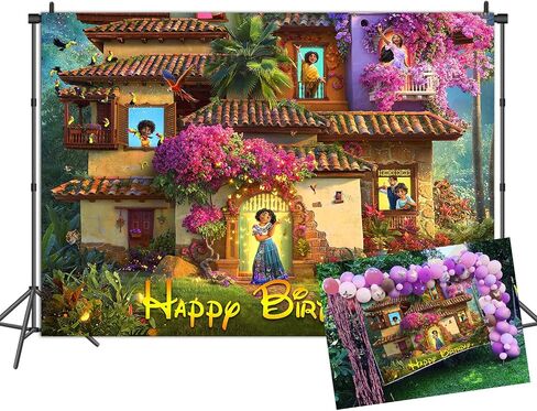 Happy Birthday Backdrop Magical Floral House Birthday Background for Kids Party Decorations Vinyl Movie Poster for Nursery (7X5FT) in Saudi Arabia