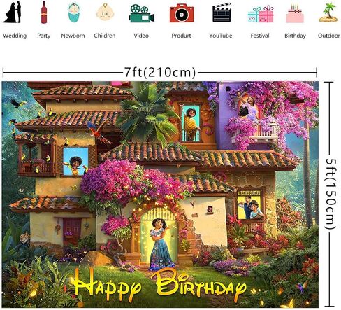 Happy Birthday Backdrop Magical Floral House Birthday Background for Kids Party Decorations Vinyl Movie Poster for Nursery (7X5FT) in Saudi Arabia
