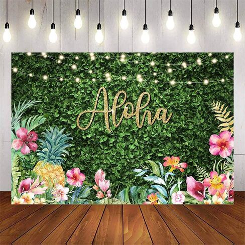 Avezano Aloha Backdrop Luau Birthday Party Backdrop Tropical Hawaiian Baby Shower Party Banner Decoration Glitter Lights Green Grass Pineapple Background for Photography Photo Booth Banner (6x4ft) in Saudi Arabia