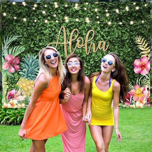 Avezano Aloha Backdrop Luau Birthday Party Backdrop Tropical Hawaiian Baby Shower Party Banner Decoration Glitter Lights Green Grass Pineapple Background for Photography Photo Booth Banner (6x4ft) in Saudi Arabia
