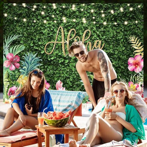 Avezano Aloha Backdrop Luau Birthday Party Backdrop Tropical Hawaiian Baby Shower Party Banner Decoration Glitter Lights Green Grass Pineapple Background for Photography Photo Booth Banner (6x4ft) in Saudi Arabia