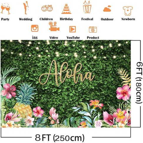 Avezano Aloha Backdrop Luau Birthday Party Backdrop Tropical Hawaiian Baby Shower Party Banner Decoration Glitter Lights Green Grass Pineapple Background for Photography Photo Booth Banner (6x4ft) in Saudi Arabia