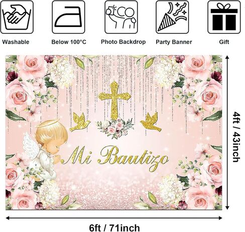 Avezano Mi Bautizo Backdrop Glitter Angel God Bless Backdrops Baptism Floral First Holy Communion Party Decorations for Newborn Baby Shower Photobooth (6x4ft, 71x47inch, Blue) in Saudi Arabia
