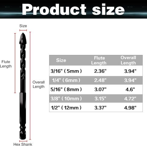 Masonry Drill Bit Set Concrete Drill Bits Carbide Drill Bits for Concrete, Glass, Tile, Brick, Wood, Plastic, Cement, Drill bit 5pcs(5mm-12mm) in Saudi Arabia