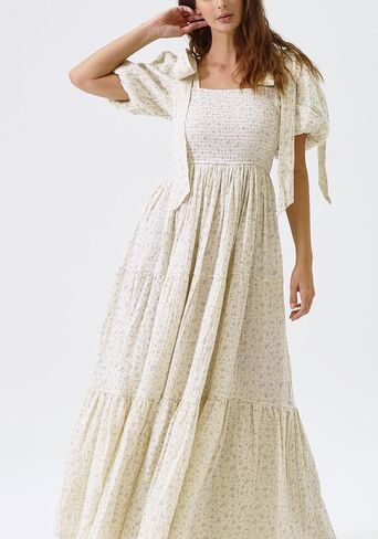 لا شيء يناسب ولكن فستان الحمل للسيدات مصنوع من القطن بنسبة 100% من Rue، فستان حمل طويل كاجوال مزين بالزهور لحفلات استقبال المولود الجديد in Kuwait