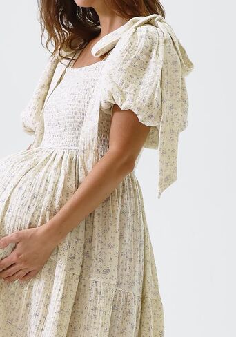 لا شيء يناسب ولكن فستان الحمل للسيدات مصنوع من القطن بنسبة 100% من Rue، فستان حمل طويل كاجوال مزين بالزهور لحفلات استقبال المولود الجديد in Kuwait